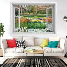 Decorative vinyl window flowers in the garden 3d