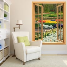 Vinyl windows flowers and tulips garden 3d