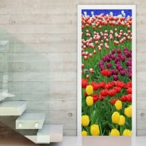 Vinyl doors colorful tulips flowers