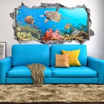 Vinyl 3d fish and turtle in the sea