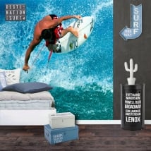 Wall murals of vinyl surfer on the wave