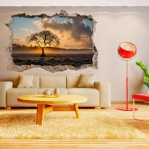 Vinyl stickers 3d tree and sunset