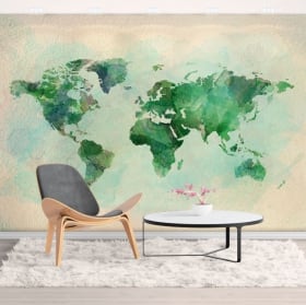 Wall murals of decorative vinyl watercolor world map