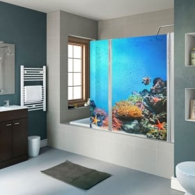 Vinyl shower screens fish and coral reef