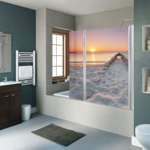 Decorative vinyl screens bathrooms beach at sunset