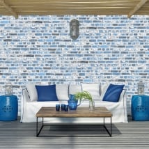 Wall murals of vinyl with blue bricks