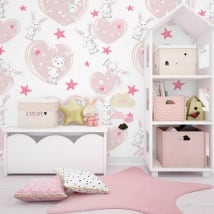 Wall mural rabbits with stars and hearts