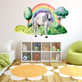 Children's or youth vinyl unicorn and watercolor castle