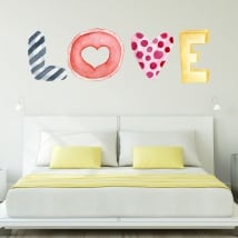 Wall murals text love in watercolor