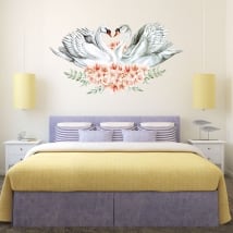 Decorative vinyl and stickers swans with flowers