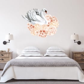 Decorative vinyl and stickers swans with flowers