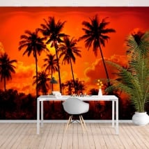 Vinyl wall murals palm trees and sunset on the beach