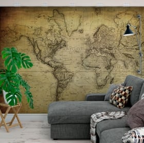 Adhesive murals vintage style world map