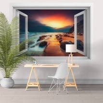 Wall decals window 3d sunrise on the beach