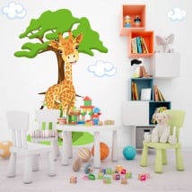 Children vinyl giraffe with tree and clouds