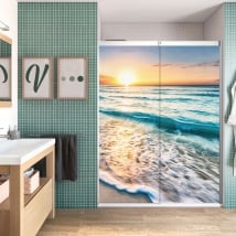 Vinyl bathroom screens sunset on the beach