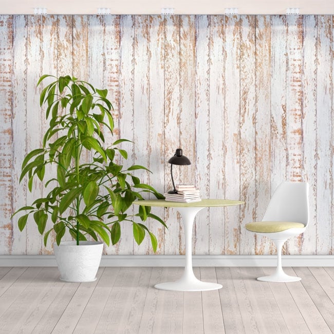 Vinyl wall murals with rustic white wood effect