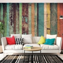 Vinyl wall murals with rustic wood effect