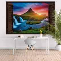 Windows 3d iceland sunset waterfalls and mountain kirkjufell