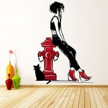 Decorative vinyl and stickers woman with cat