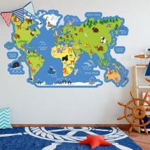 Vinyls and children's stickers world map with animals