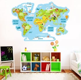 Vinyl stickers world map with animals