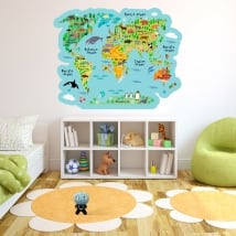 Vinyl and stickers world map with children's animals