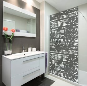 Vinyl bathroom screens tropical leaves and lines