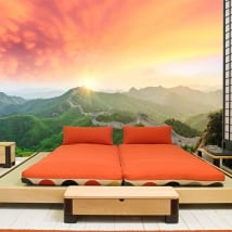 Wall murals sunset on the great wall of china