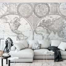 Vinyl wall murals black and white world map