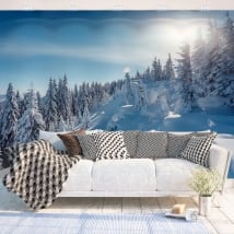 Vinyl wall murals sunset in the snowy mountains