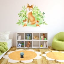 Vinyl stickers watercolor effect fox family