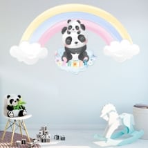 Children's vinyl stickers panda bear and rainbow