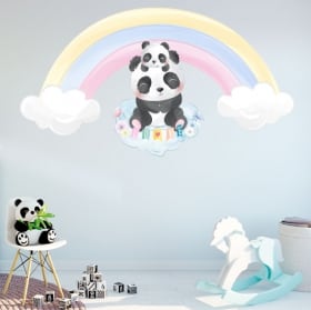 Children's vinyl stickers panda bear and rainbow