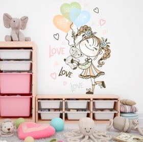 Vinyl and stickers girl with balloon and stuffed toy
