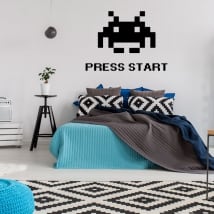 Vinyls and stickers press start space invaders