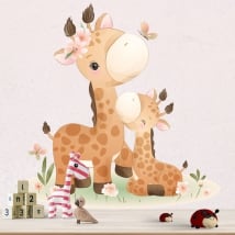 Wall stickers for babies giraffes with butterflies and flowers