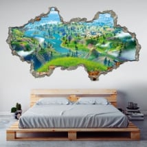 Vinyl stickers broken wall video game fortnite 3d