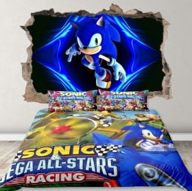 Vinyl and stickers hole wall 3d sonic