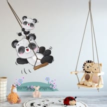 Children's vinyls and stickers panda bears on swing