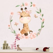 Vinyl and wall stickers giraffe with flowers