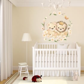 Vinyl and wall stickers family of lions with flowers