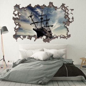 Vinyl 3d hole wall pirates of the caribbean ship