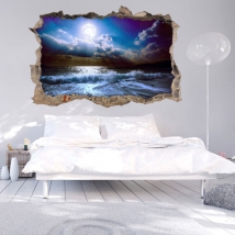 Wall stickers 3d moon on the beach