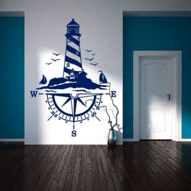 Decorative vinyl lighthouse and compass rose