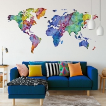 Multicolored world map wall sticker