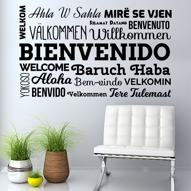 Decorative vinyl welcome in several languages
