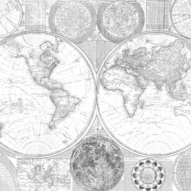 Vinyl for furniture or cabinets black and white world map