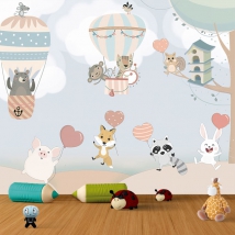 Children's murals happy animals illustration