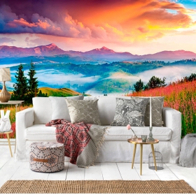 Wallpaper or wall mural landscape with mountains